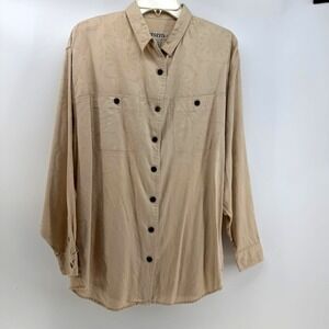 Venezia Button Down Women 18/20 Cream Jacquard Cotton Shirt Damask Old Money VTG